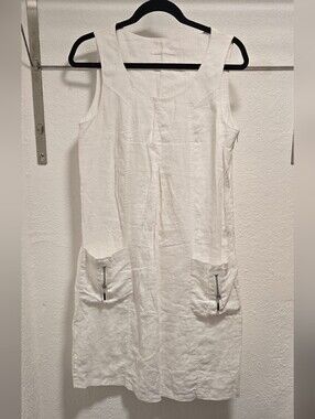 Match Point White Sleeveless Linen Dress with Pockets